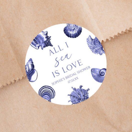 All I Sea Is Love Elegante Zeeschelpen Bruidsdouch Ronde Sticker