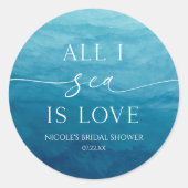 All I Sea Is Love Oceaan Strand Bruiloft Ronde Sticker (Voorkant)