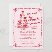 All I Want Four Christmas Girl 4th Birthday Party Kaart (Voorkant)