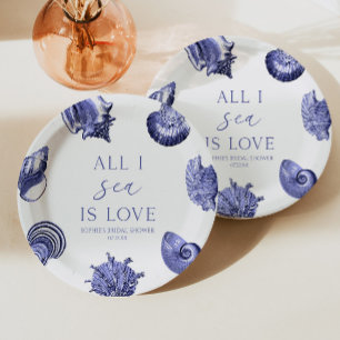 All I Zee is Love Elegant Seashells Vrijgezellenfe Papieren Bordje