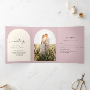 All-in-1 Dusty Rose Wedding Programme RSVP PHOTO