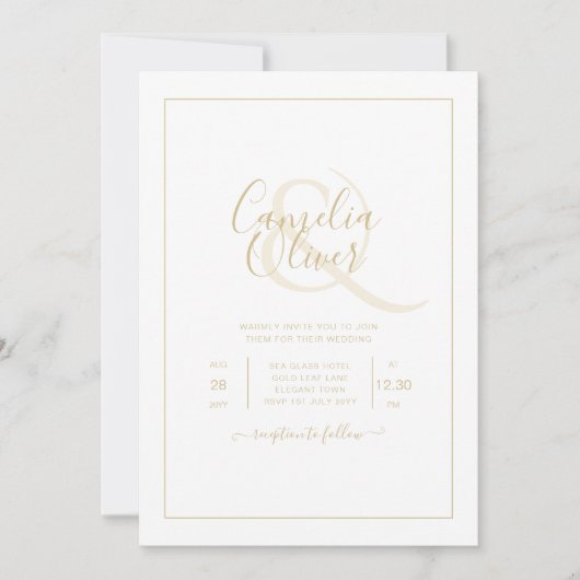 All-in-1 elegant Classic Gold Text White Wedding I Kaart (Voorkant)