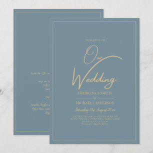 All-in-1 Elegant Zee Glass Blauwgroen Gold Wedding Kaart