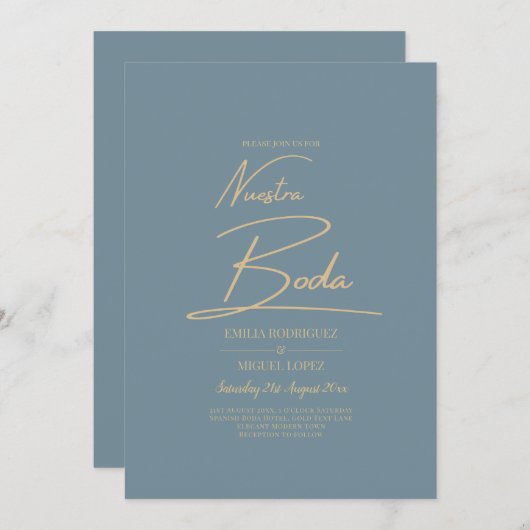 All-in-1 Elegante Zeeglas Teal Goud Onze Bruiloft Kaart (Voorkant / Achterkant)