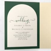 All-in-1 Emerald Green Wedding RSVP Program PHOTO Drieluik Uitnodiging (Binnenzijde eerst)