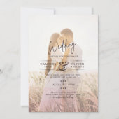 All-in-1 roze ombre Photo Overlay Wedding QR Code Kaart (Voorkant)