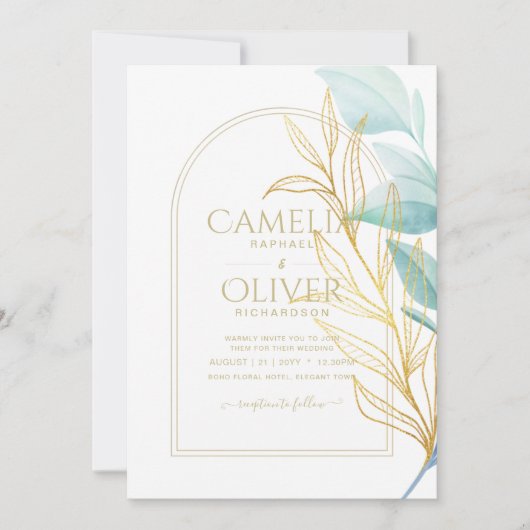 All-in-1 Zee Glas Aqua Groen Gouden Bladeren Bruil Kaart (Voorkant)
