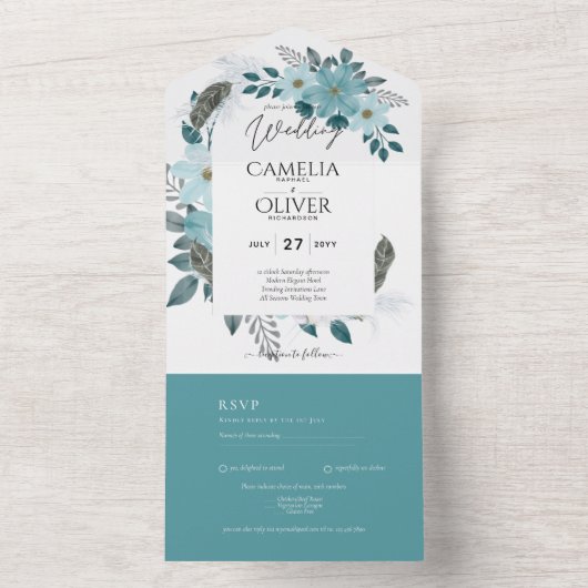 All-in-1 Zee Glas Turquoise Bloemen Uitnodiging en (Binnen)