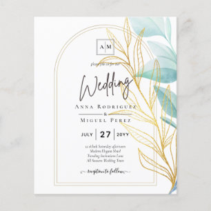 All-in-1 Zee Glass Aqua Green Gold Leaves Wedding Flyer