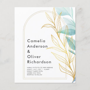 All-in-1 Zee Glass Aqua Green Gold Leaves Wedding Flyer
