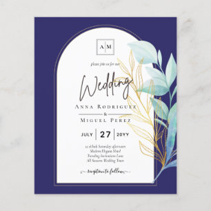 All-in-1 Zee Glass Aqua Green Gold Leaves Wedding Flyer