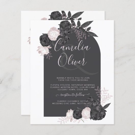 All-In-1 Zwarte Blush Rose Gotische Trouw QR Code (Voorkant / Achterkant)