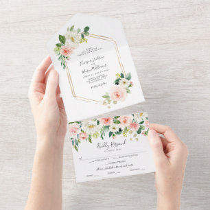 All in One Airy Blush Gold Wedding Invitation
