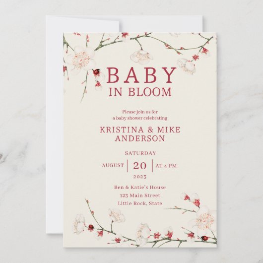 All in One Baby in Bloom QR Code Douche Invitation (Devant)