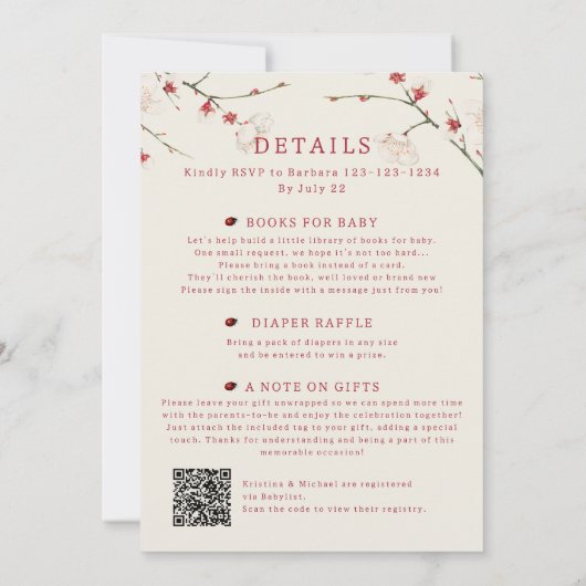 All in One Baby in Bloom QR Code Douche Invitation (Dos)