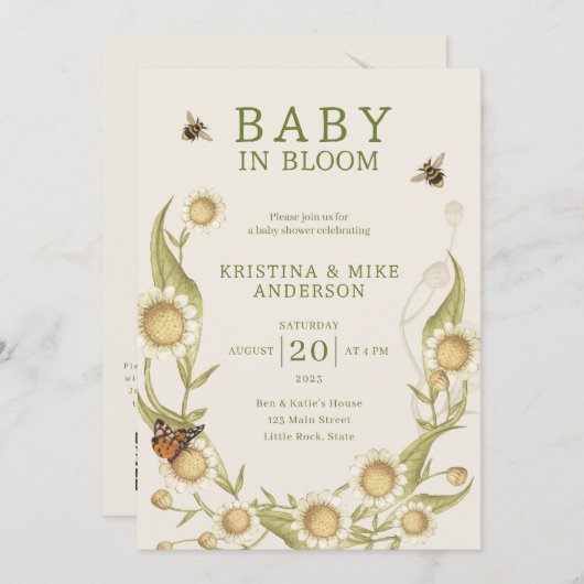 All in One Baby in Bloom QR Code Douche Invitation (Devant / Derrière)