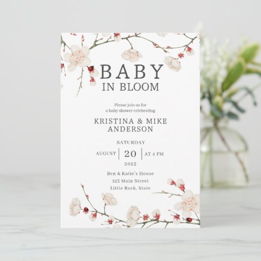 All in One Baby in Bloom QR Code Douche Invitation (Debout devant)