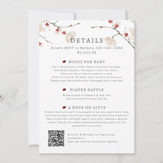 All in One Baby in Bloom QR Code Douche Invitation (Dos)