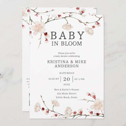 All in One Baby in Bloom QR Code Douche Uitnodigin Kaart (Voorkant / Achterkant)