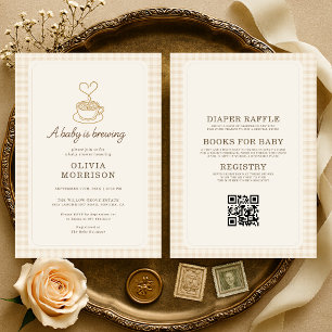 All in One Baby is Brewing QR Code Baby Shower Kaart
