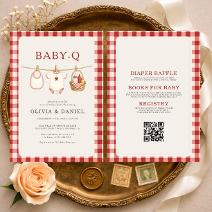 All in One Baby Q Waslijn Gingham Baby Shower Kaart