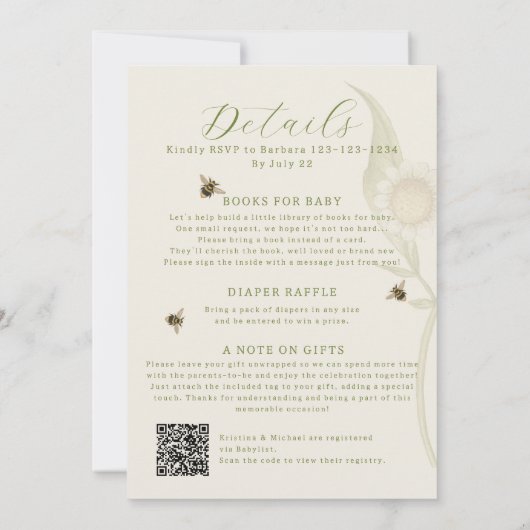 All in One Baby to Bee QR Code Douche Invitation (Dos)