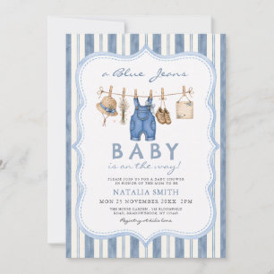 All in One Blauwe Spijkerbaby Denim Baby Shower Kaart