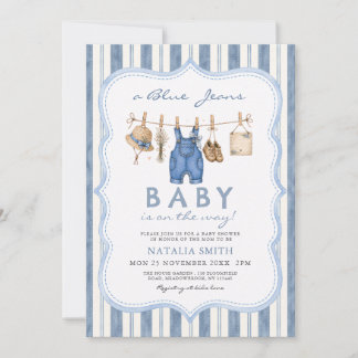 All in One Blauwe Spijkerbaby Denim Baby Shower Kaart