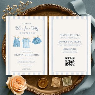 All in One Blue Jean Baby Jongen Baby Shower Kaart