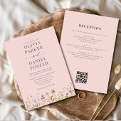 All in One Blush Pink QR Code Wildflower Wedding Kaart