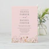 All in One Blush Pink QR Code Wildflower Wedding Kaart (Staand voorkant)