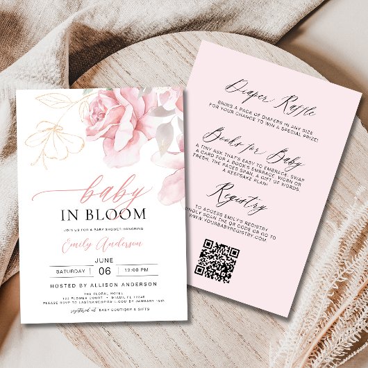 All in One Blush Roze Bloemen Baby in Bloom Shower Kaart