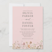 All in One Blush Roze QR Code Wilde Bloem Bruiloft Kaart (Voorkant)
