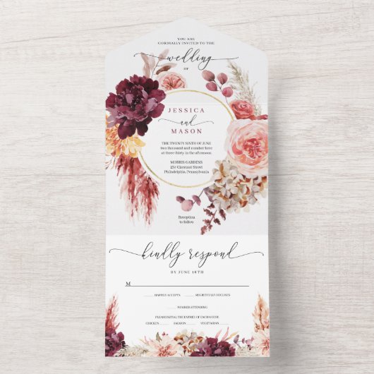 All in One Boho Pampas Mariage en herbe Invitation (À l'intérieur)