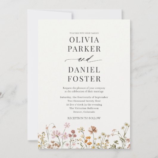 All in One Boho Wildflower QR Code Wedding  Kaart (Voorkant)