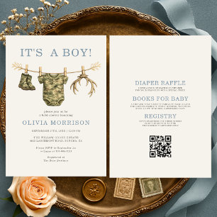 All in One Camo Jacht It's a Boy Baby Shower Kaart
