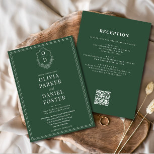 All in One Crest Emerald Green QR Code Huwelijk Kaart