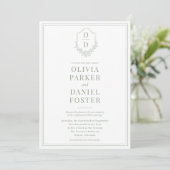 All in One Crest Sage Green Modern Wedding Kaart (Staand voorkant)