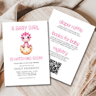 All in One Dinosaur Hatching Soon Baby Girl Shower Kaart
