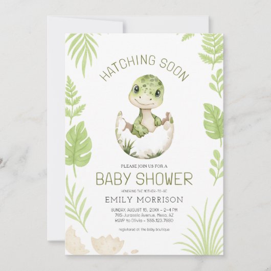 All in One Dinosaur Hatching Soon Baby shower Kaart (Voorkant)