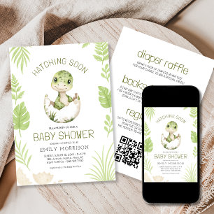 All in One Dinosaur Hatching Soon Baby shower Kaart