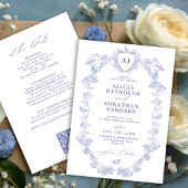 All in one dusty blue French floral wedding Kaart