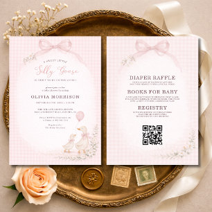 All in One Dwaas Ganzen Roze Gingham Baby Shower Kaart