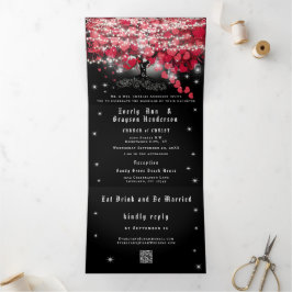 All In One Elegant Rode & Roze Hart Blad Bruiloft Drieluik Uitnodiging