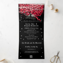All In One Elegant Rode & Roze Hart Blad Trouw T Drieluik Uitnodiging