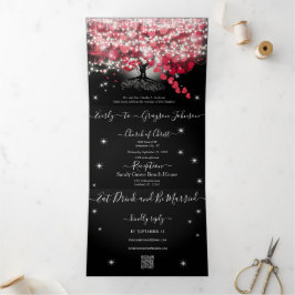 All In One Elegante Rode & Roze Hartblad Bruiloft  Drieluik Uitnodiging