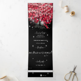 All In One Elegante Rood & Roze Hart Blad Bruiloft Drieluik Uitnodiging