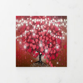 All In One Elegante Rood & Roze Hart Blad Bruiloft Drieluik Uitnodiging