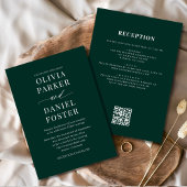 All in One Emerald Green QR Code Wedding Kaart