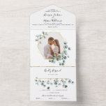 All in One Eucalyptus Greenery Wedding Invitation<br><div class="desc">Ces invitations de mariage tout-en-un uniques sont magnifiquement imprimées et faciles à utiliser! Ajoutez simplement un cachet à la carte postale RSVP, afin que vos invités puissent remplir facilement les informations RSVP, déchirer et vous renvoyer par la poste ! Pour envoyer, vous pouvez simplement plier, sceller (en utilisant l'un des...</div>
